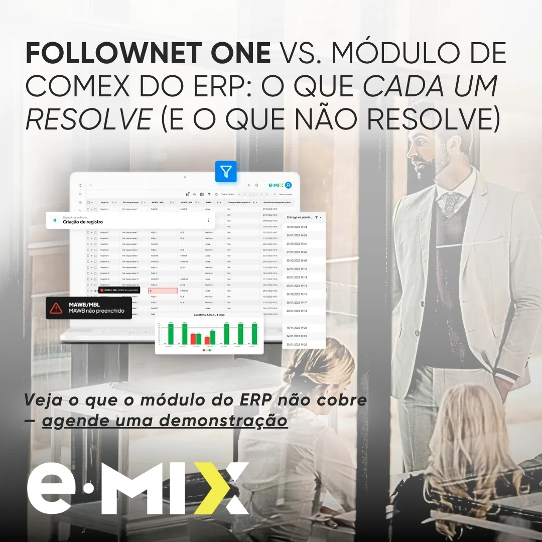 Onde o módulo de Comex do ERP para e a Control Tower começa: a tabela comparativa